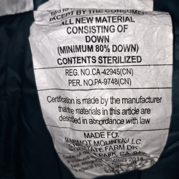 Marmot Teal and Dark Teal Women's Down Sleeping Bag - Picture 3 of 3